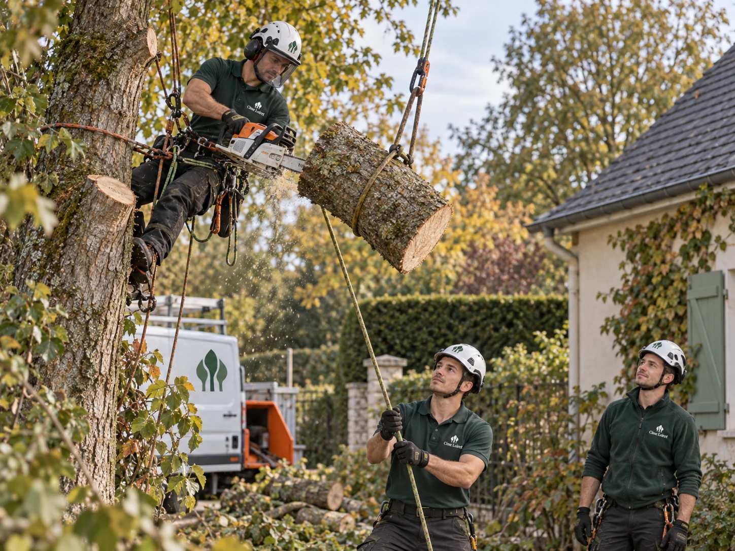 Démontage contrôlé d’un arbre avec un système de rétention