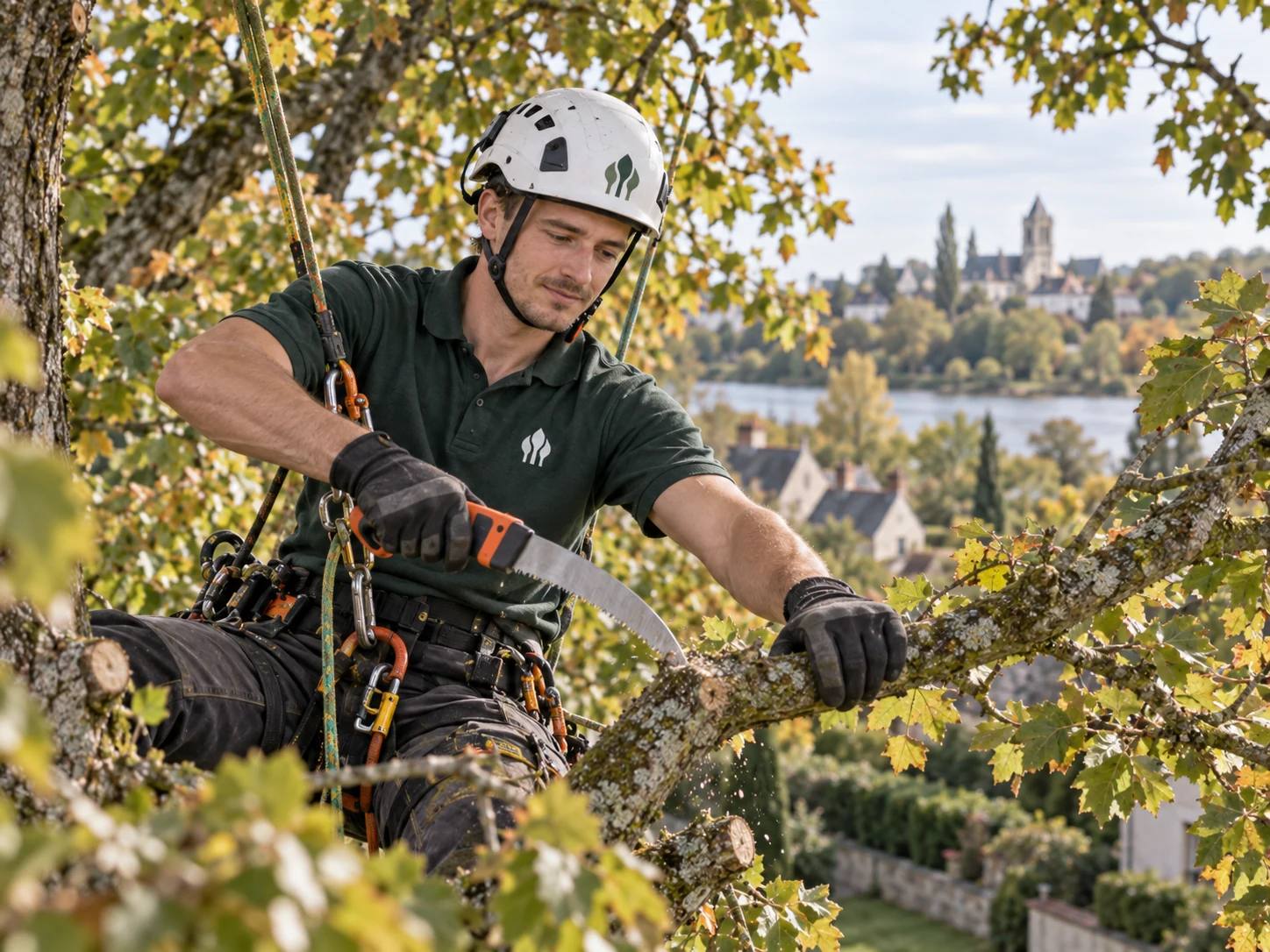 Élagueur-grimpeur Cime Loiret réalisant une taille dans la couronne d’un arbre